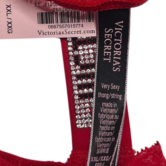 Victoria's Secret Shine Strap Lace Thong Lipstick Red Size XXL - Picture 3 of 3